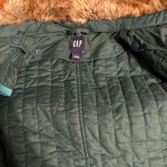 Vintage GAP Faux Fur Collar Belted Utility Style Coat in Green Sz L Y2K Outdoor - Picture 13 of 16